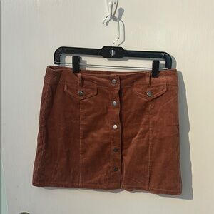 Brown Corduroy Button-Front Skirt